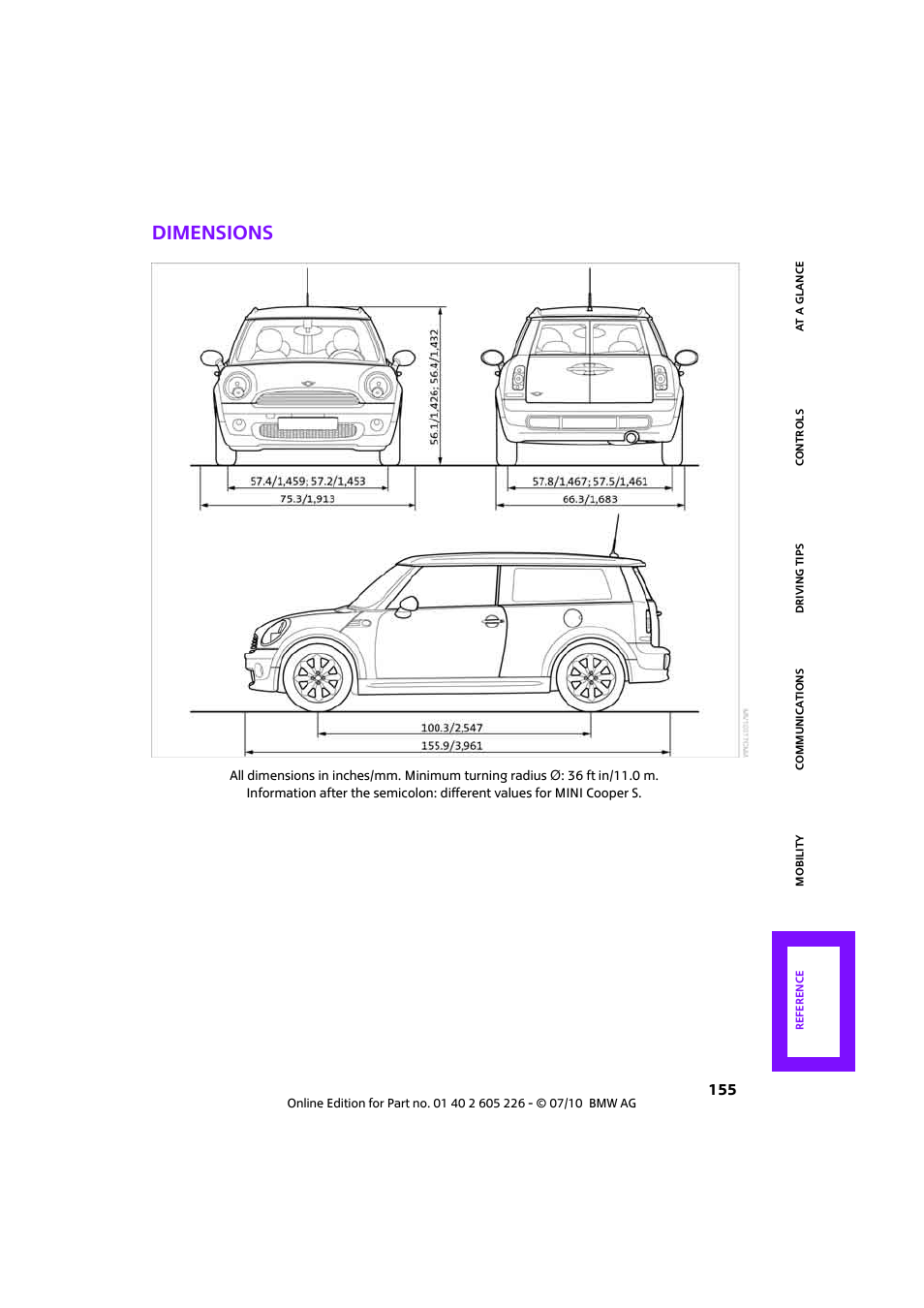 Dimensions | Mini 2011 Clubman User Manual | Page 157 / 172
