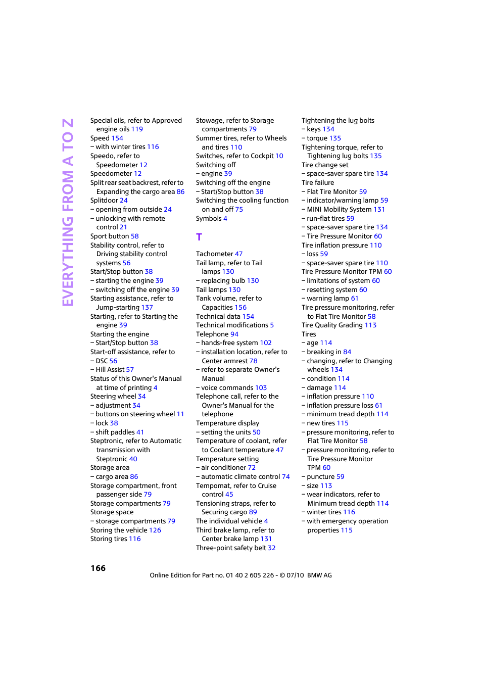 Everything from a to z | Mini 2011 Clubman User Manual | Page 168 / 172