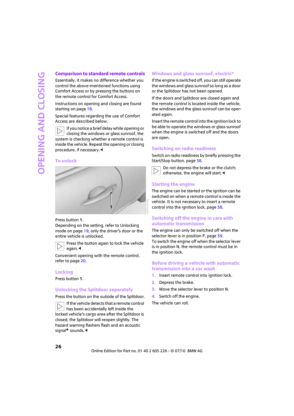 Open ing and closing | Mini 2011 Clubman User Manual | Page 28 / 172