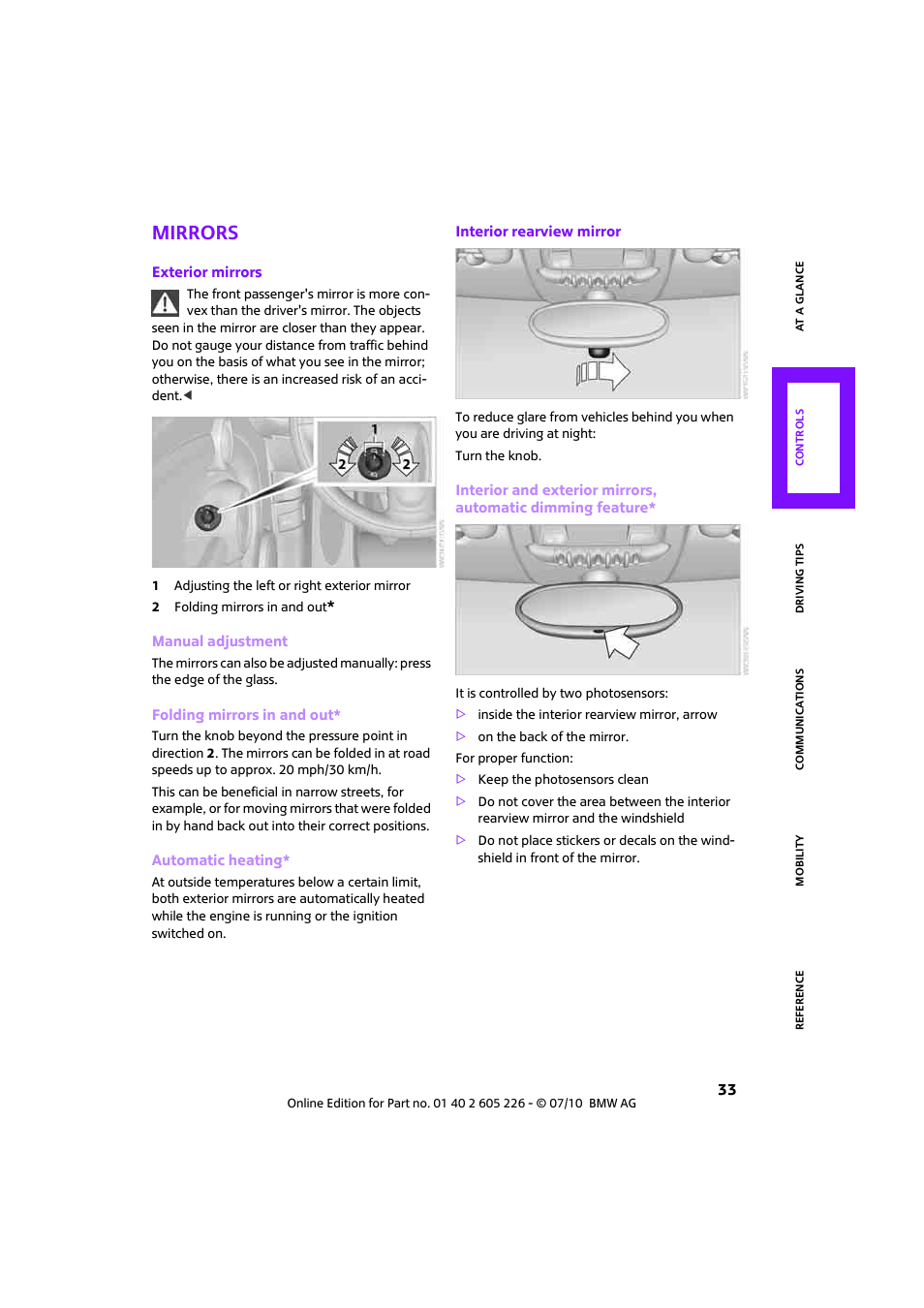 Mirrors | Mini 2011 Clubman User Manual | Page 35 / 172
