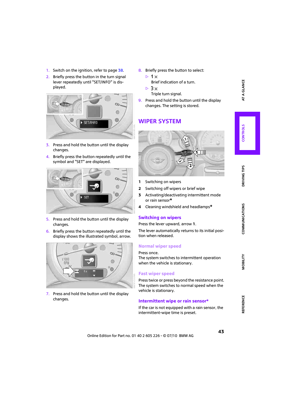 Wiper system | Mini 2011 Clubman User Manual | Page 45 / 172