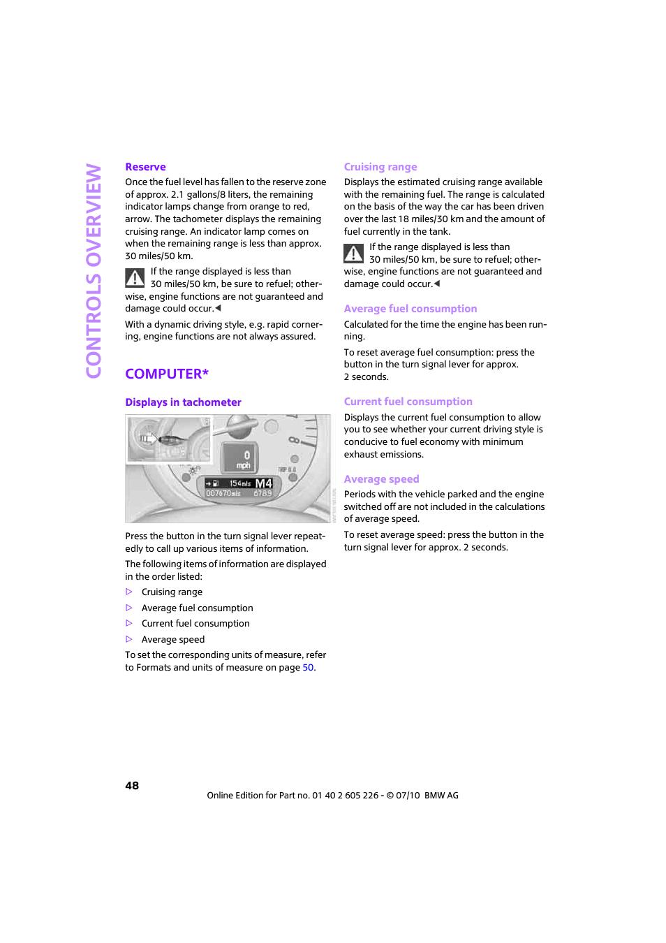 Computer, Controls overview | Mini 2011 Clubman User Manual | Page 50 / 172
