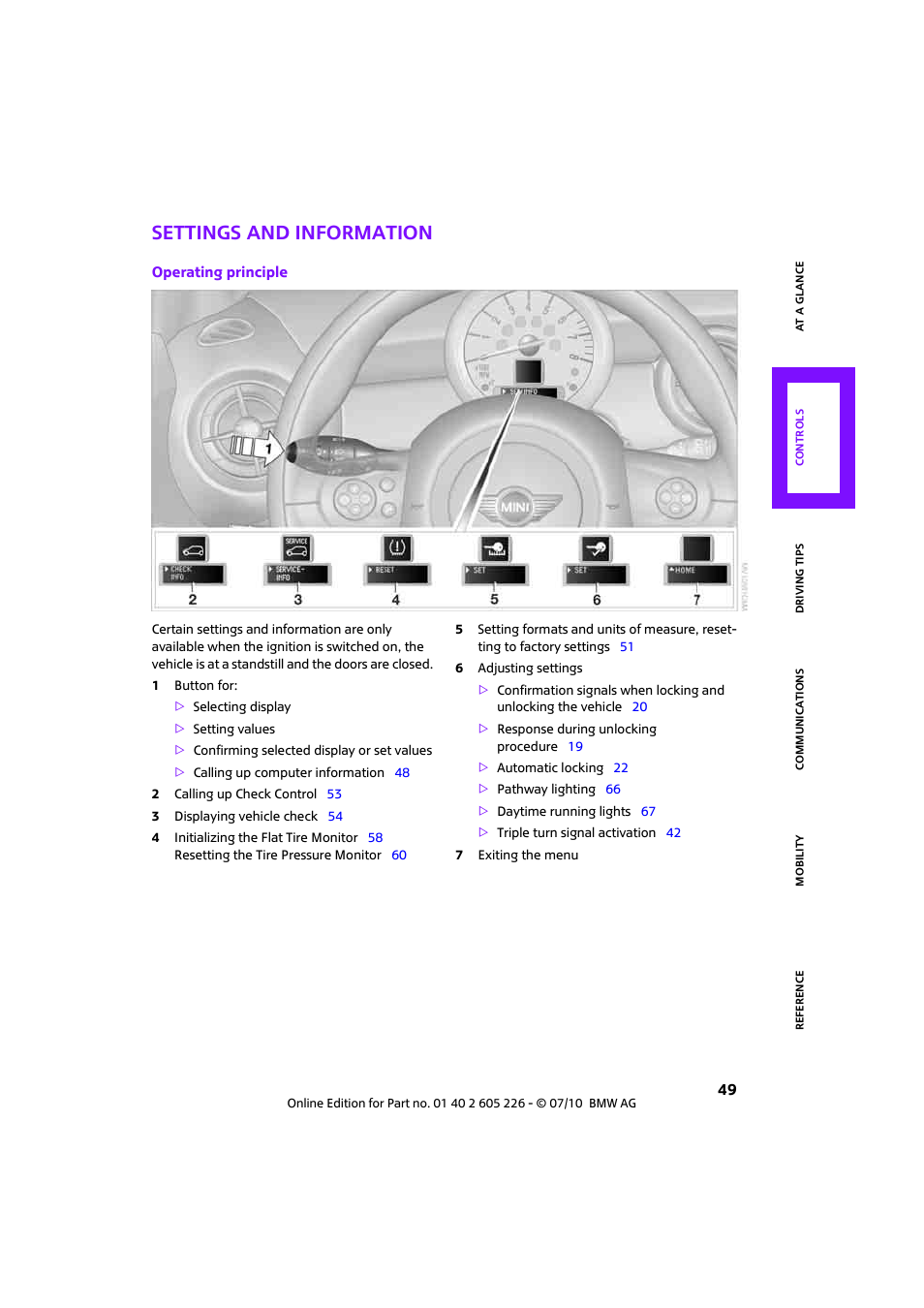 Settings and information | Mini 2011 Clubman User Manual | Page 51 / 172