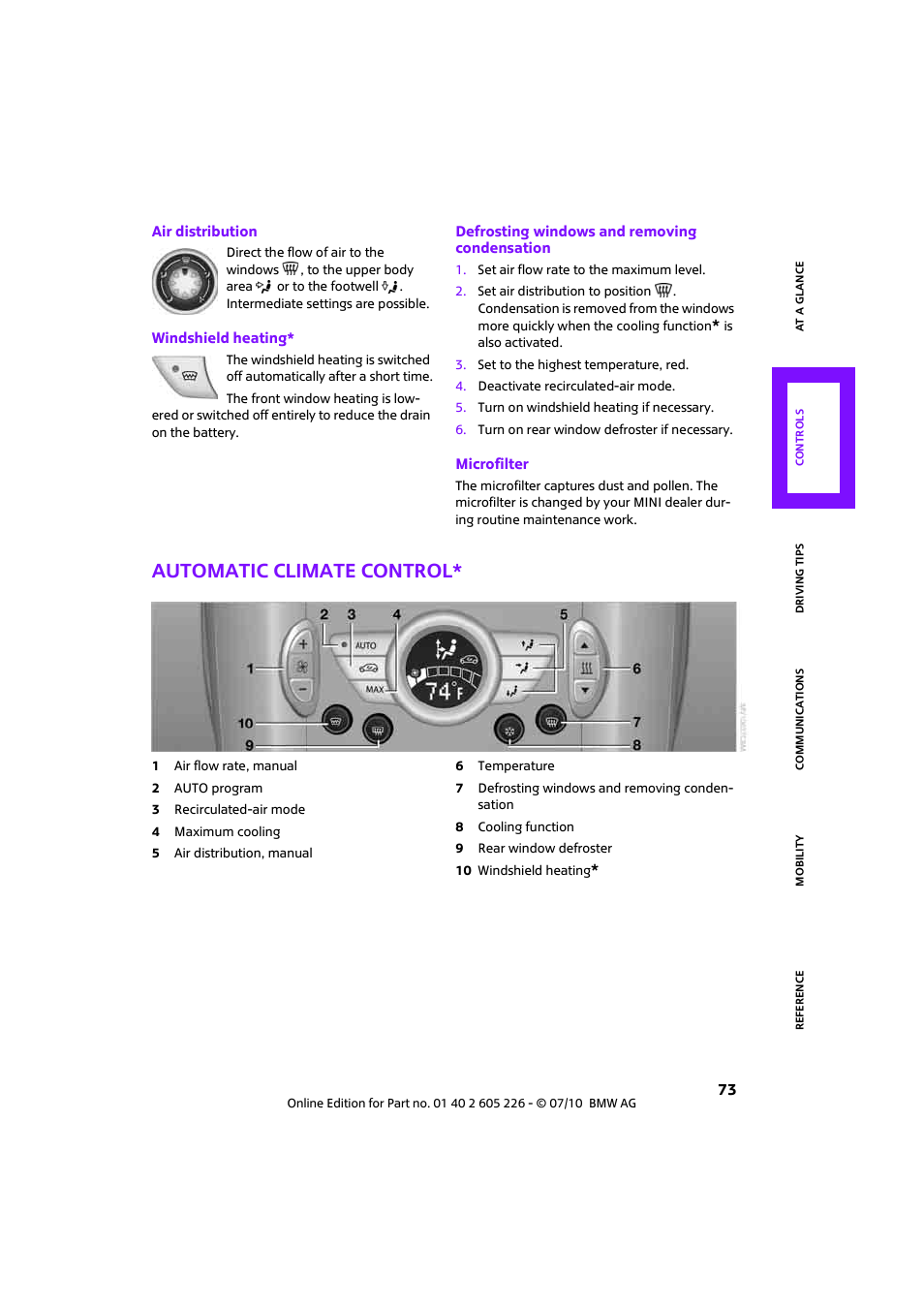 Automatic climate control | Mini 2011 Clubman User Manual | Page 75 / 172
