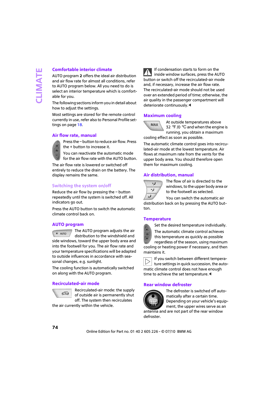 Climat e | Mini 2011 Clubman User Manual | Page 76 / 172
