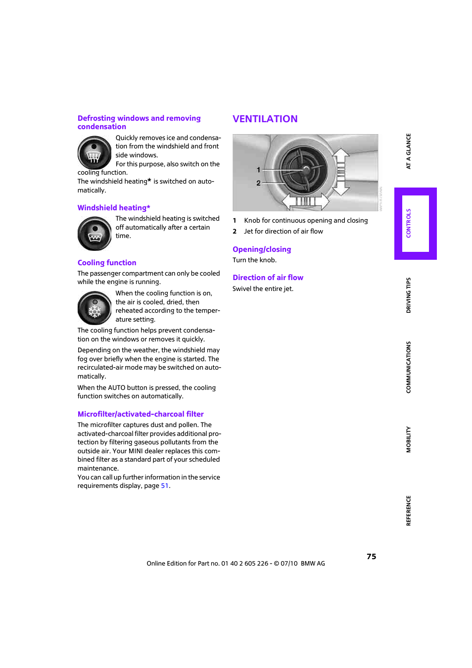 Ventilation | Mini 2011 Clubman User Manual | Page 77 / 172