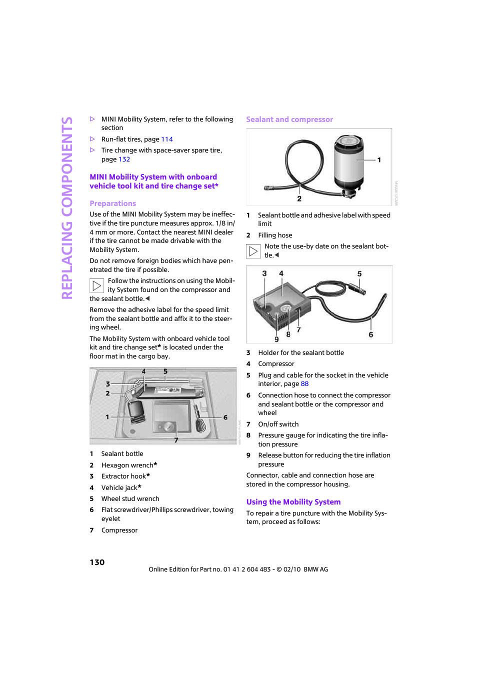 Re p la c ing co mp o n en ts | Mini 2010 Cooper Convertible User Manual | Page 132 / 174