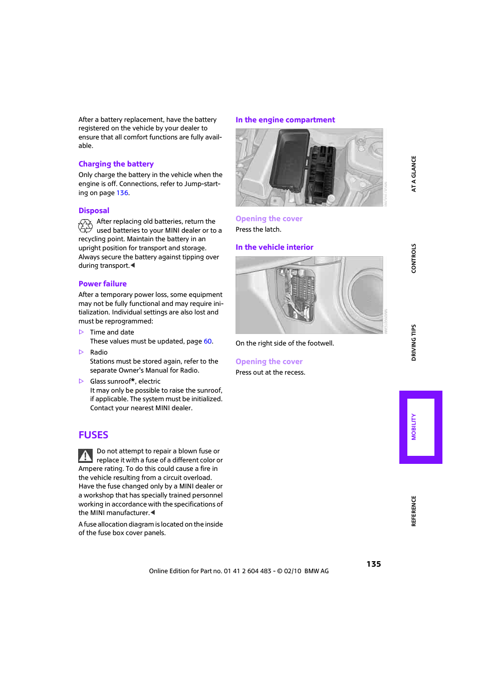 Fuses | Mini 2010 Cooper Convertible User Manual | Page 137 / 174