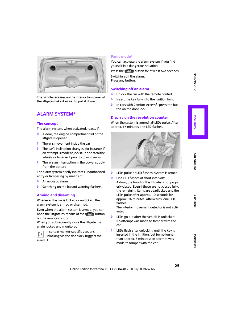 Alarm system | Mini 2010 Cooper Convertible User Manual | Page 27 / 174