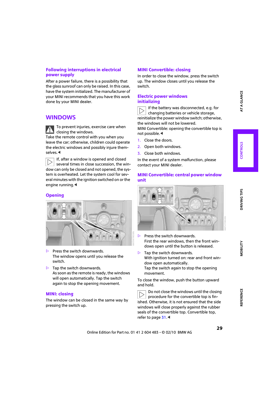Windows | Mini 2010 Cooper Convertible User Manual | Page 31 / 174