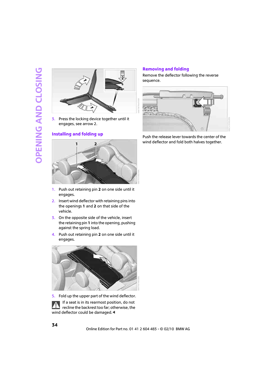 Open ing and closing | Mini 2010 Cooper Convertible User Manual | Page 36 / 174