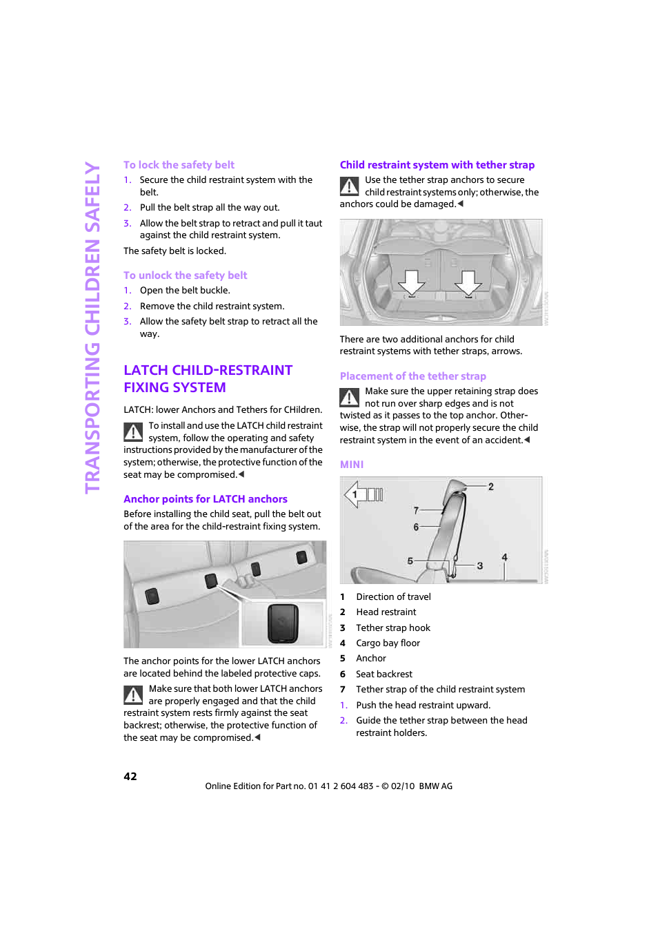 Latch child-restraint fixing system | Mini 2010 Cooper Convertible User Manual | Page 44 / 174