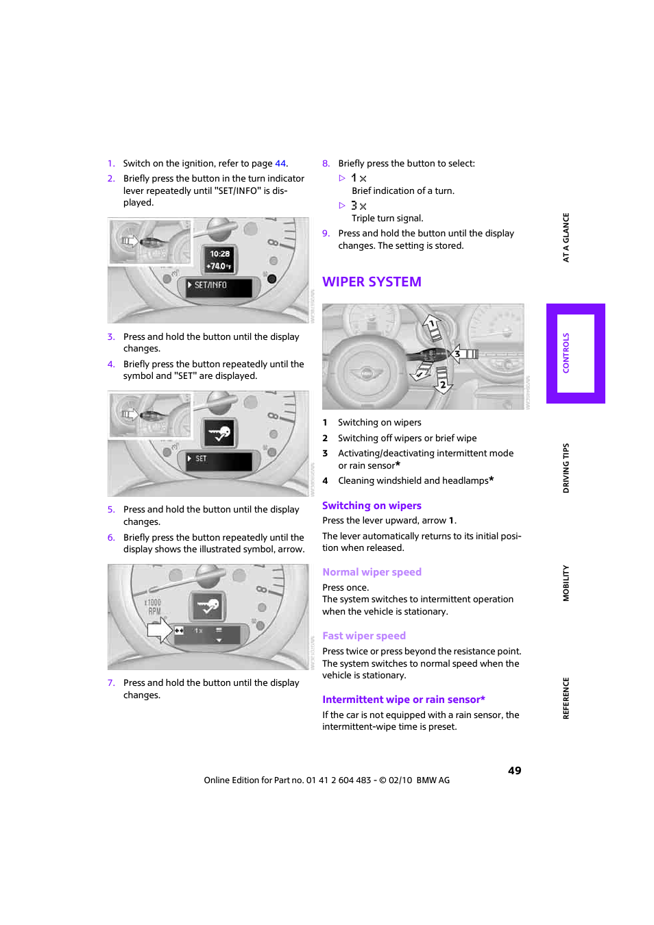 Wiper system | Mini 2010 Cooper Convertible User Manual | Page 51 / 174