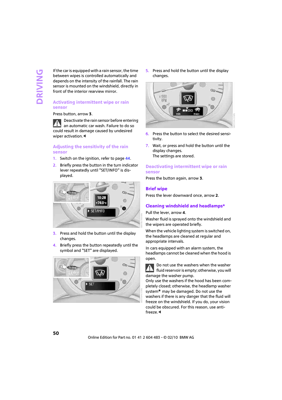 Driving | Mini 2010 Cooper Convertible User Manual | Page 52 / 174