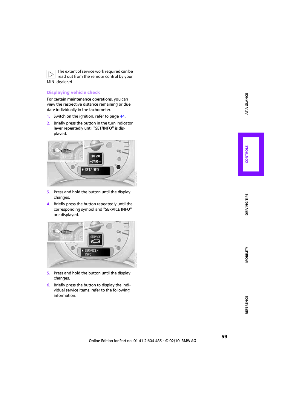 Mini 2010 Cooper Convertible User Manual | Page 61 / 174