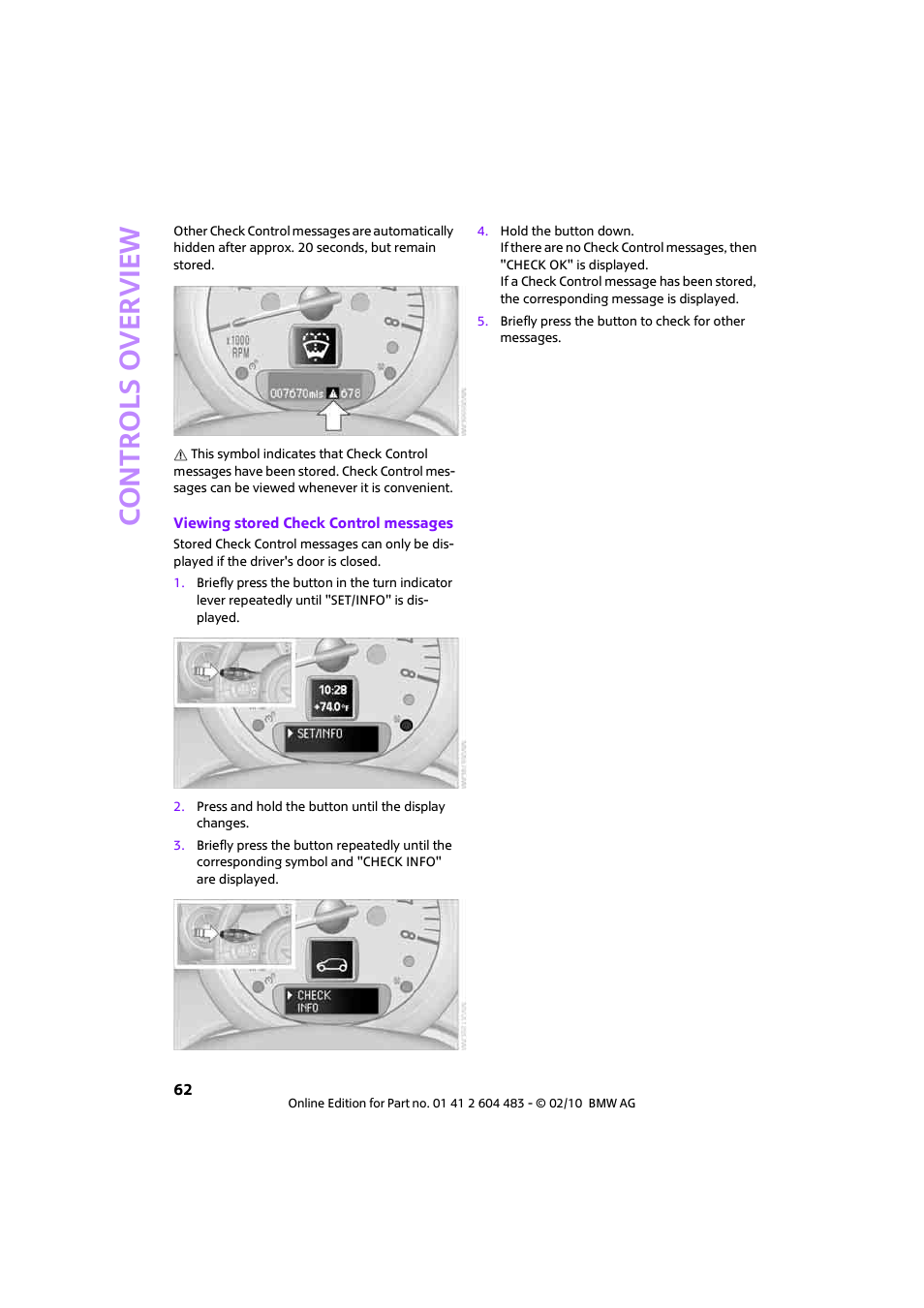 Controls overview | Mini 2010 Cooper Convertible User Manual | Page 64 / 174