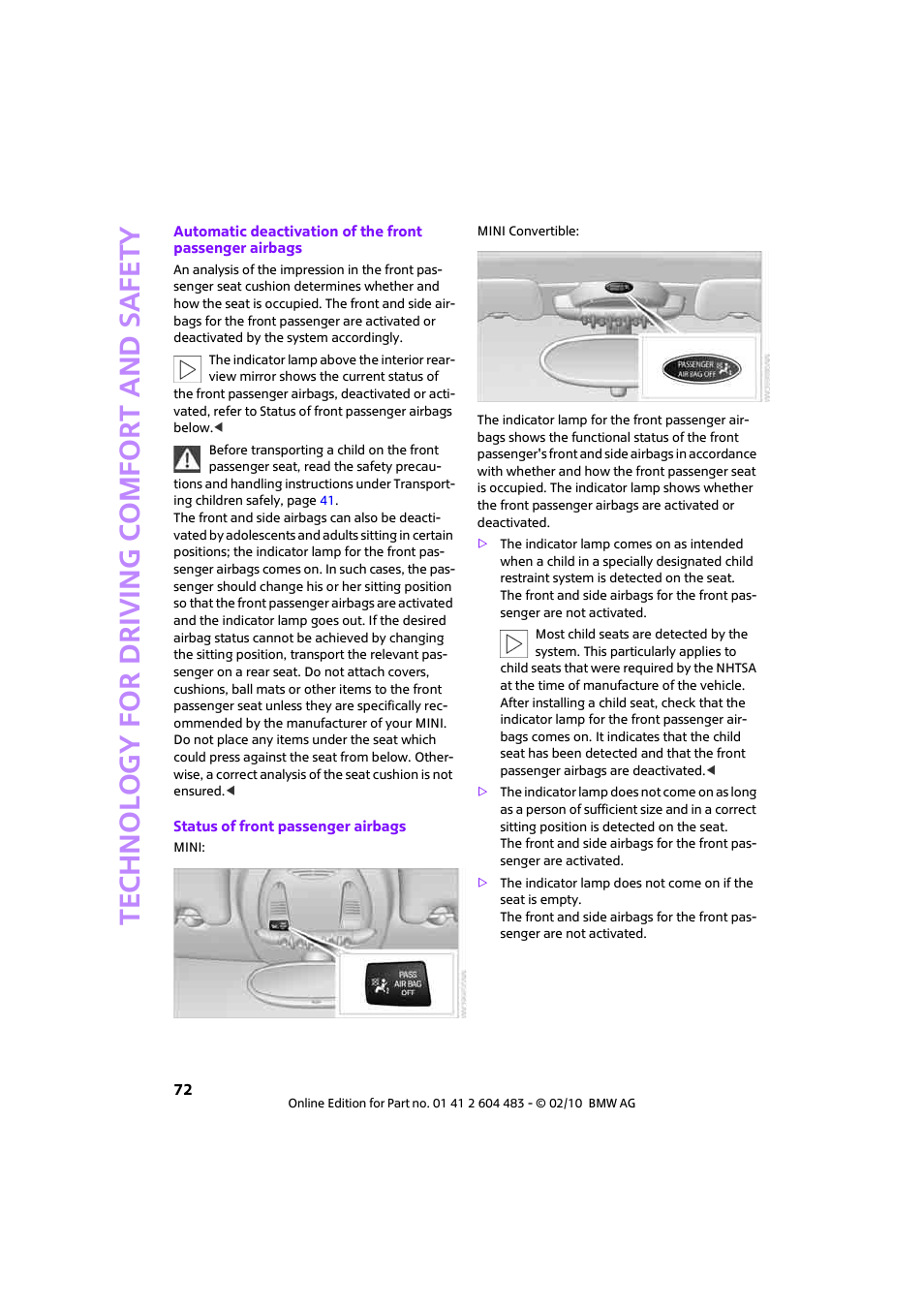 Mini 2010 Cooper Convertible User Manual | Page 74 / 174