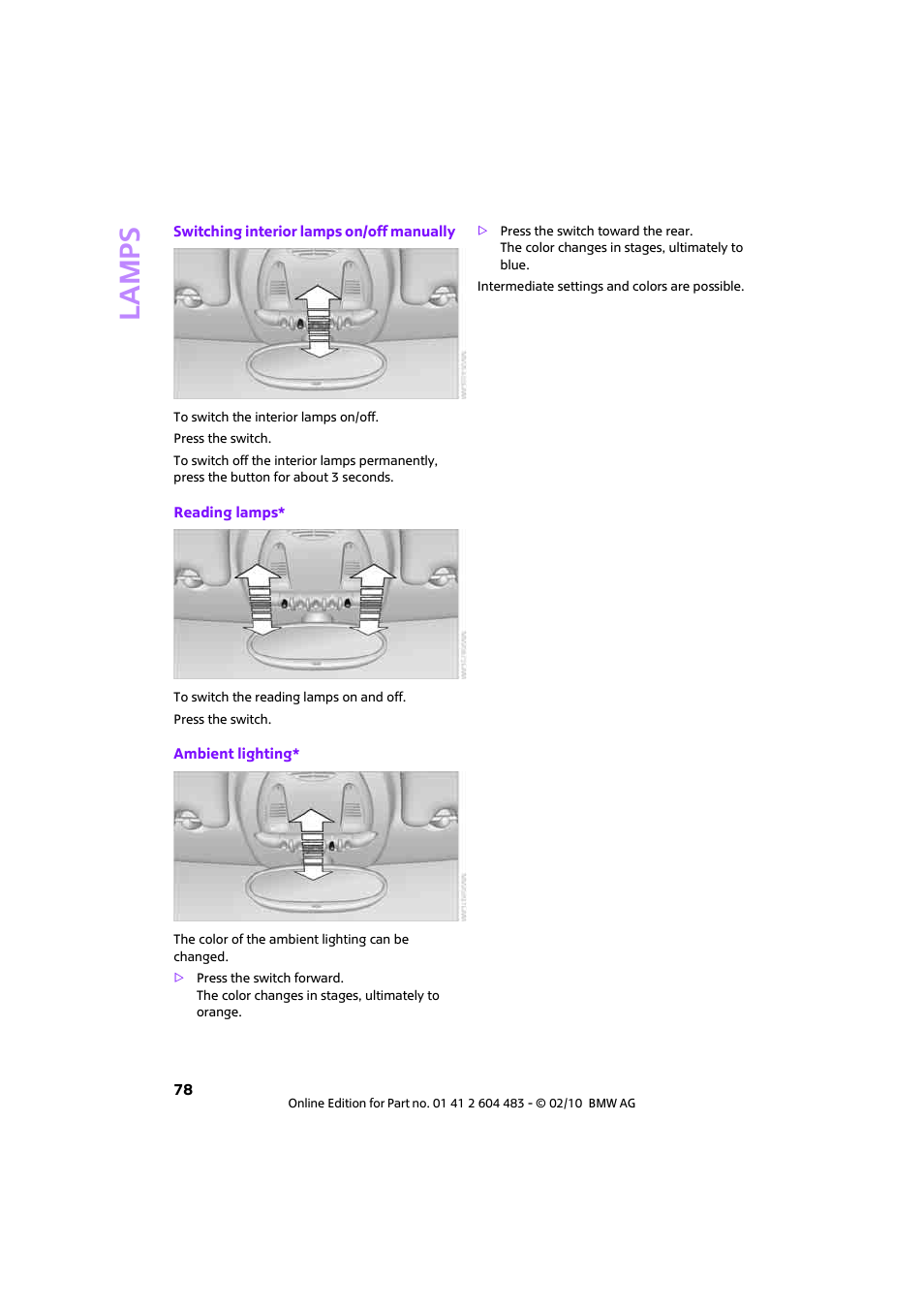 Lamp s | Mini 2010 Cooper Convertible User Manual | Page 80 / 174