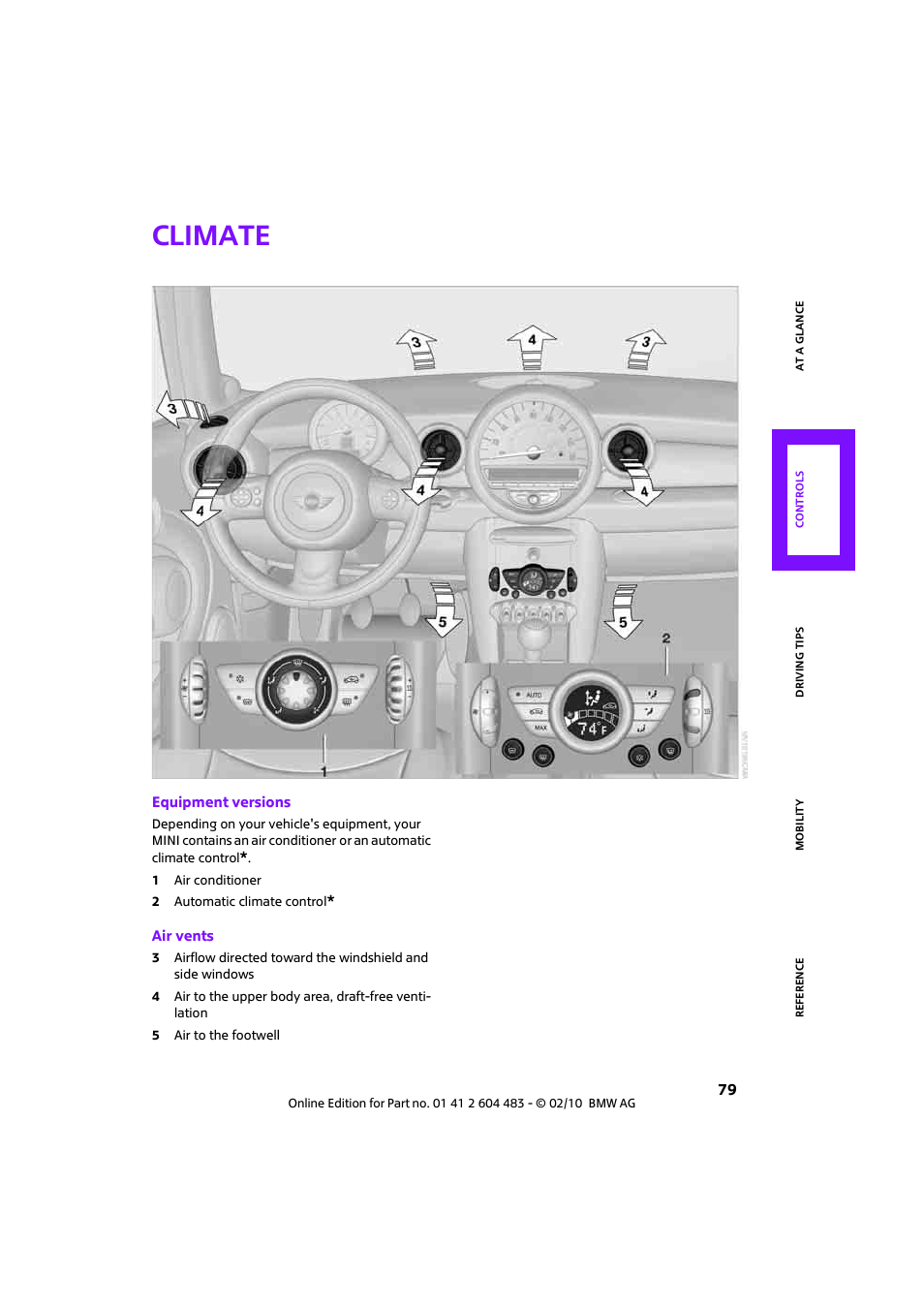 Climate | Mini 2010 Cooper Convertible User Manual | Page 81 / 174