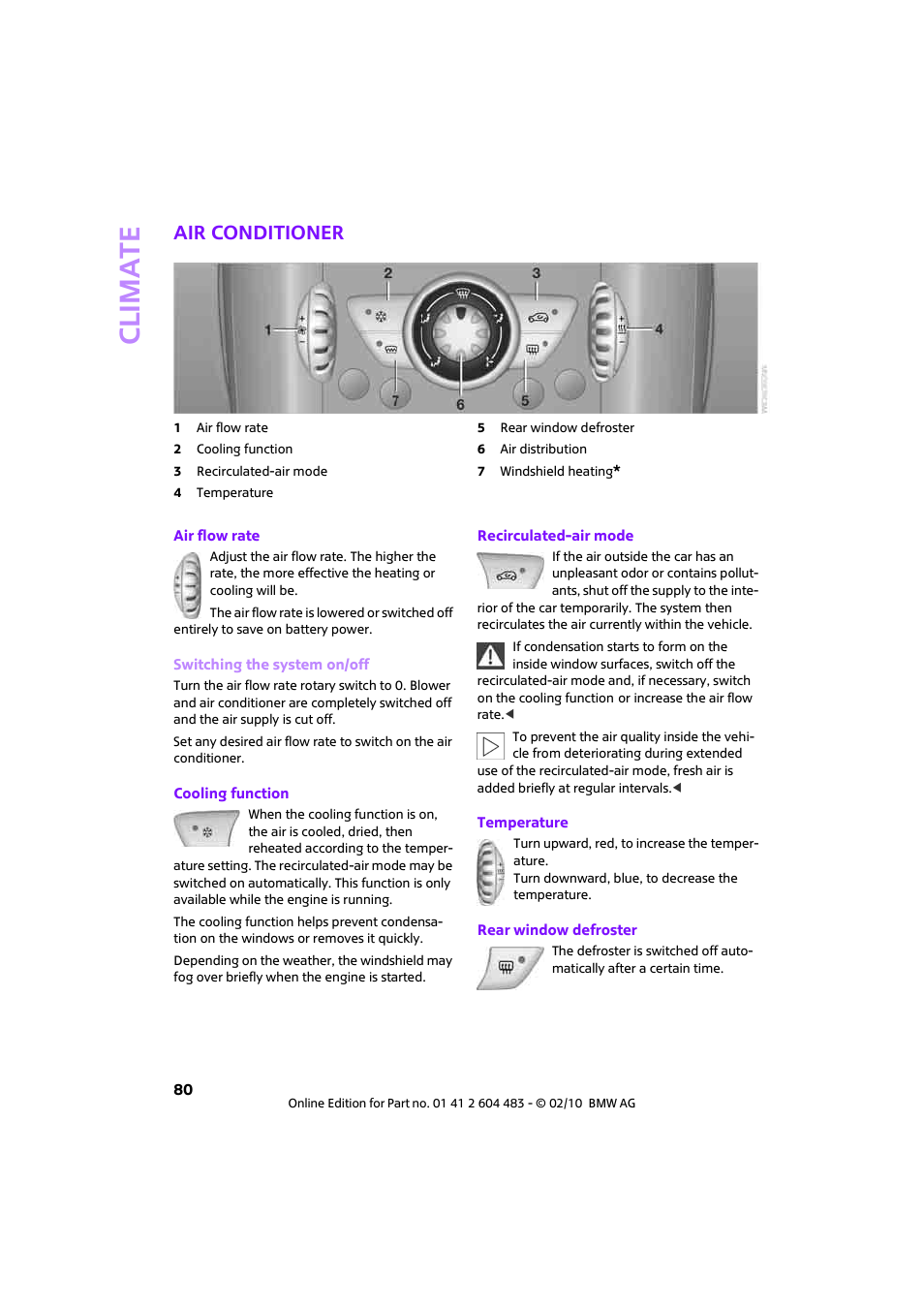 Air conditioner, Climat e | Mini 2010 Cooper Convertible User Manual | Page 82 / 174