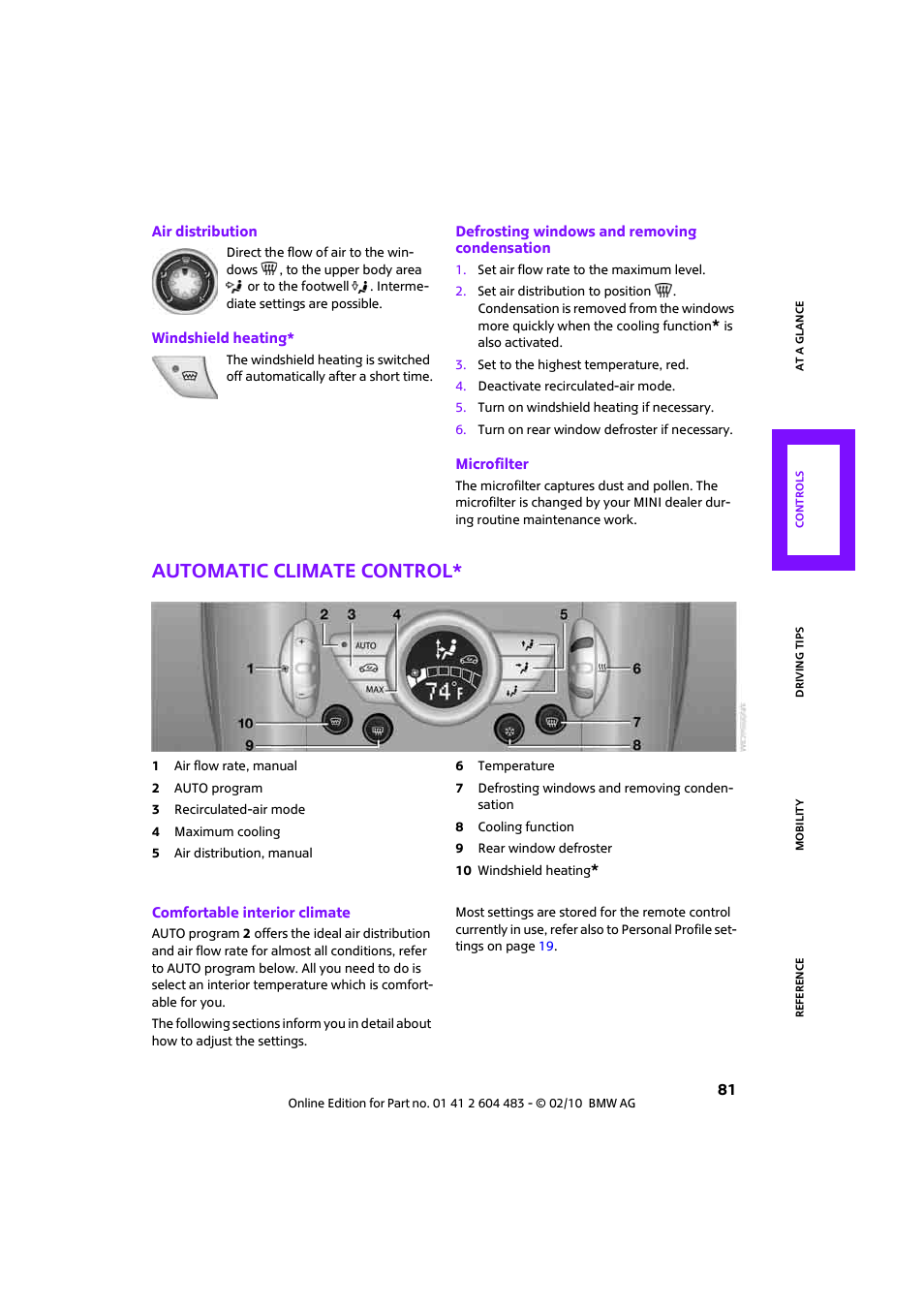 Automatic climate control | Mini 2010 Cooper Convertible User Manual | Page 83 / 174