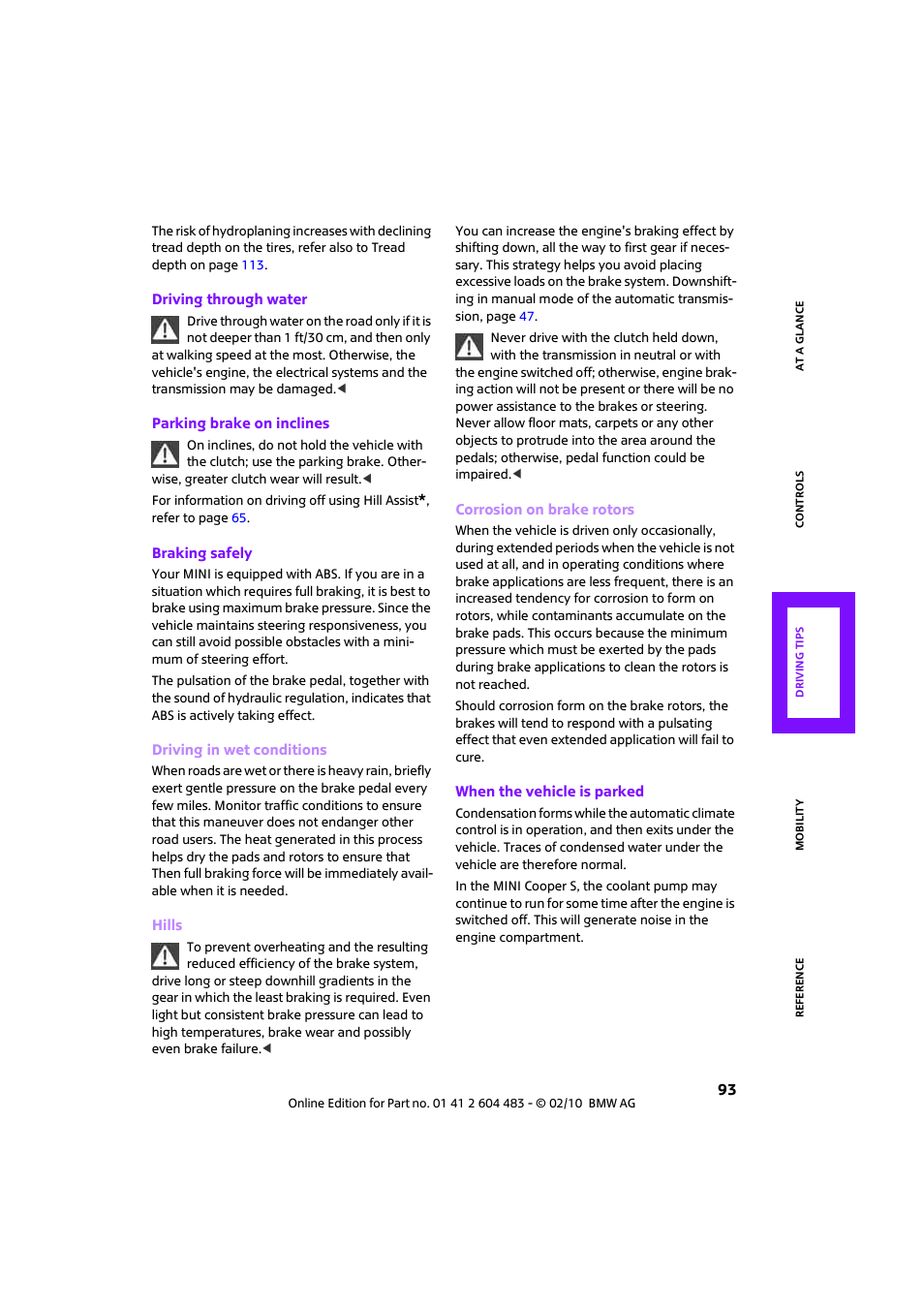 Braking safely | Mini 2010 Cooper Convertible User Manual | Page 95 / 174