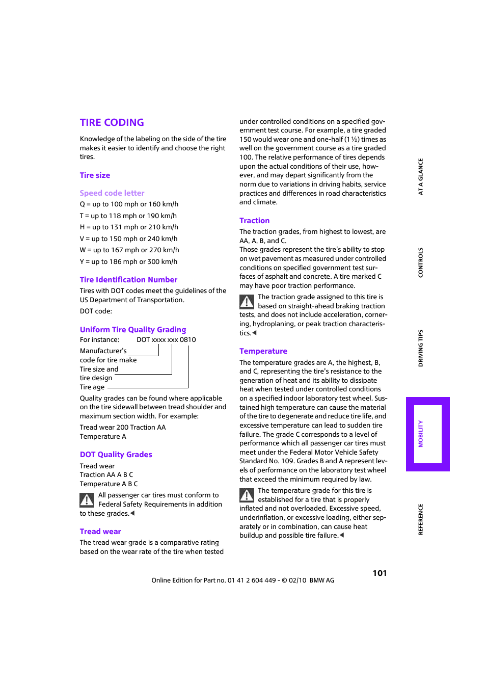 Tire coding | Mini 2010 Clubman User Manual | Page 103 / 160