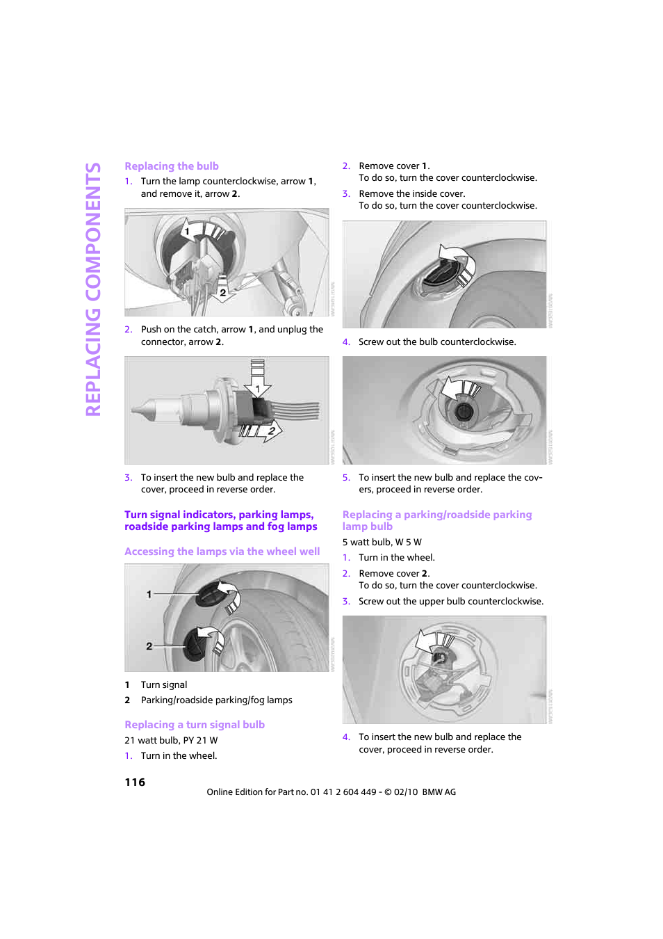 Re p la c ing co mp o n en ts | Mini 2010 Clubman User Manual | Page 118 / 160