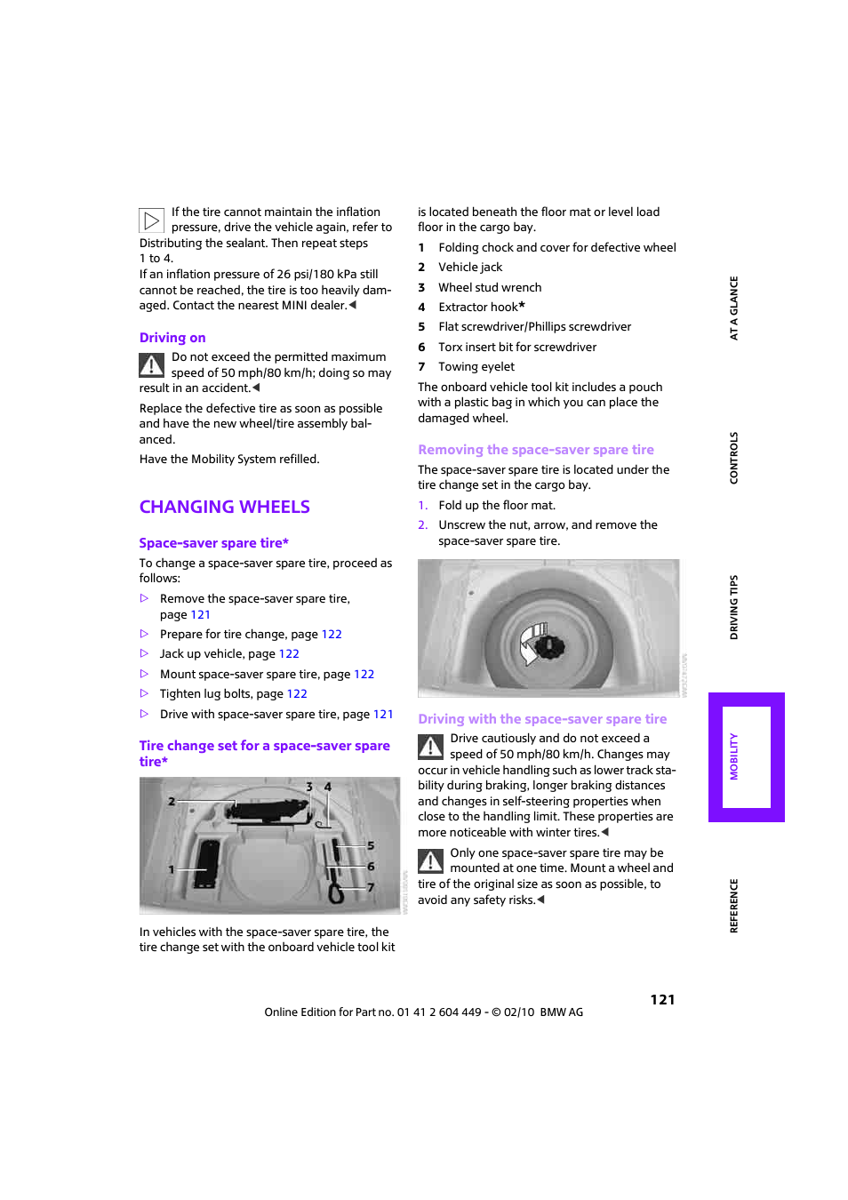 Changing wheels, The f | Mini 2010 Clubman User Manual | Page 123 / 160