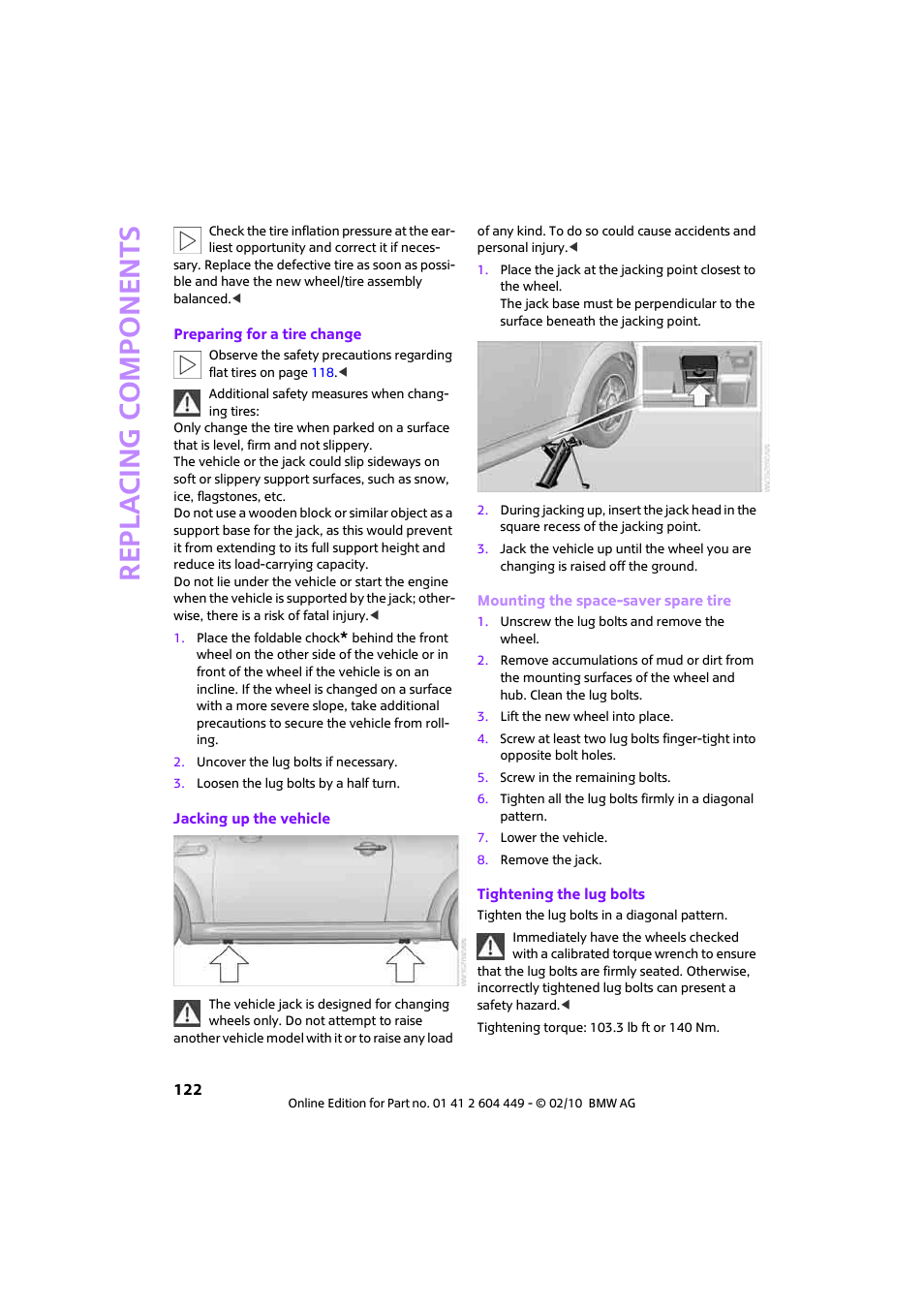 Re p la c ing co mp o n en ts | Mini 2010 Clubman User Manual | Page 124 / 160