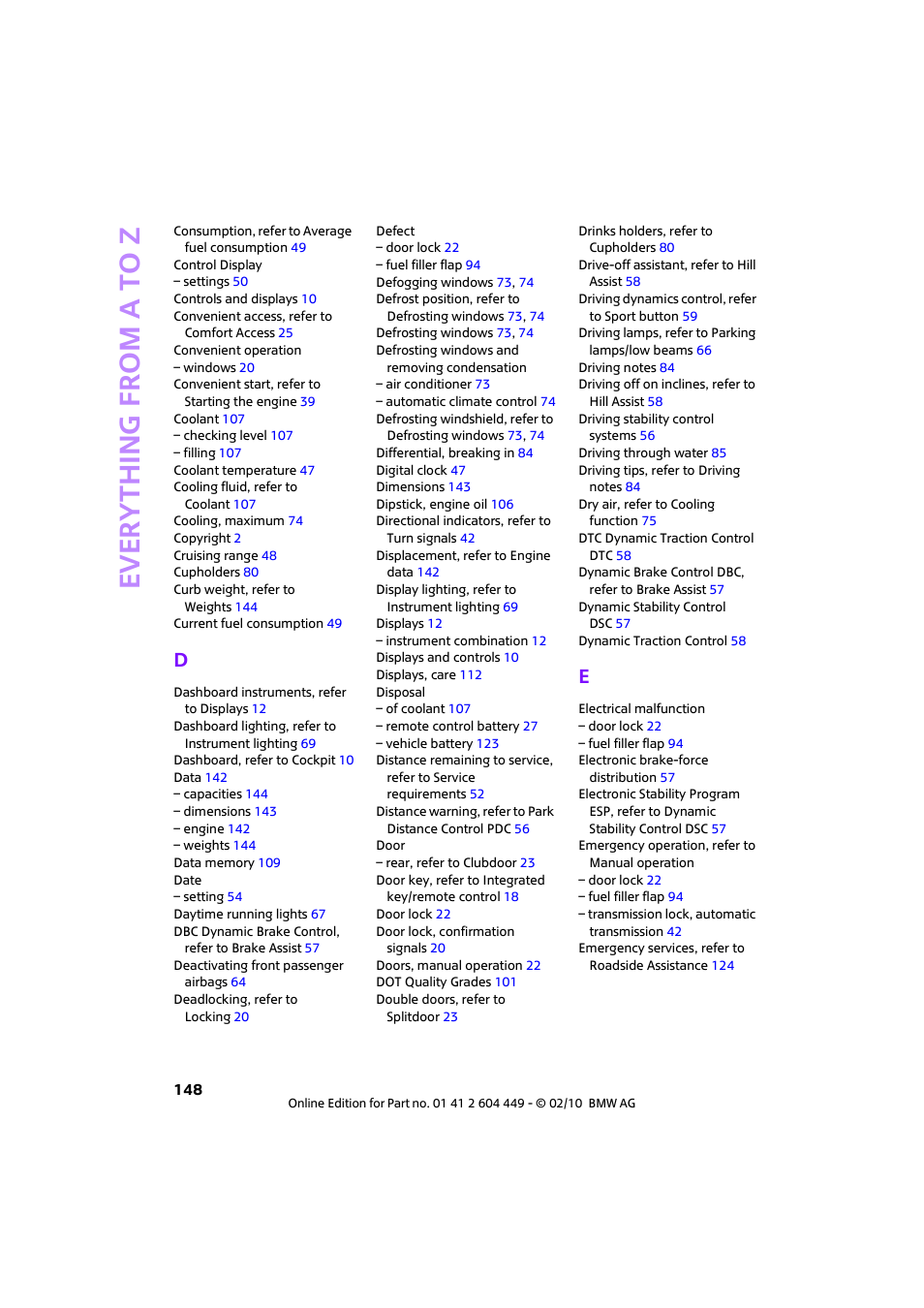Everything from a to z | Mini 2010 Clubman User Manual | Page 150 / 160
