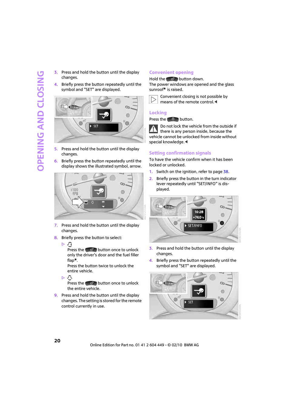 Open ing and closing | Mini 2010 Clubman User Manual | Page 22 / 160