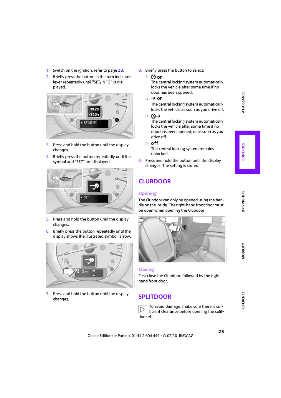 Clubdoor, Splitdoor | Mini 2010 Clubman User Manual | Page 25 / 160