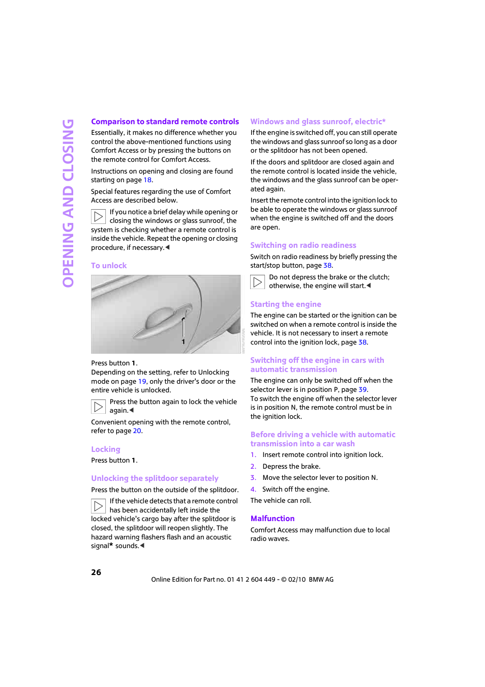 Open ing and closing | Mini 2010 Clubman User Manual | Page 28 / 160