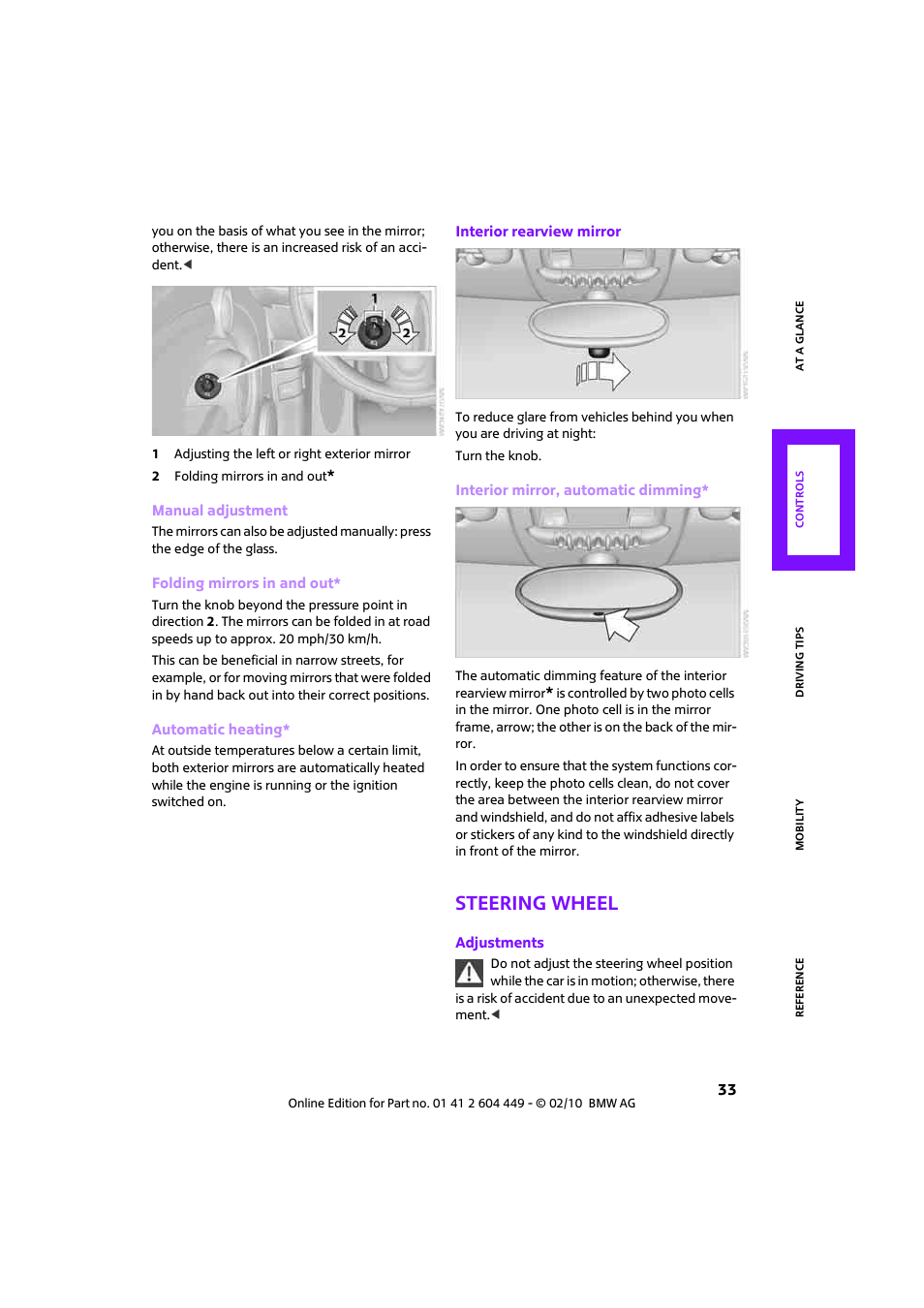 Steering wheel | Mini 2010 Clubman User Manual | Page 35 / 160