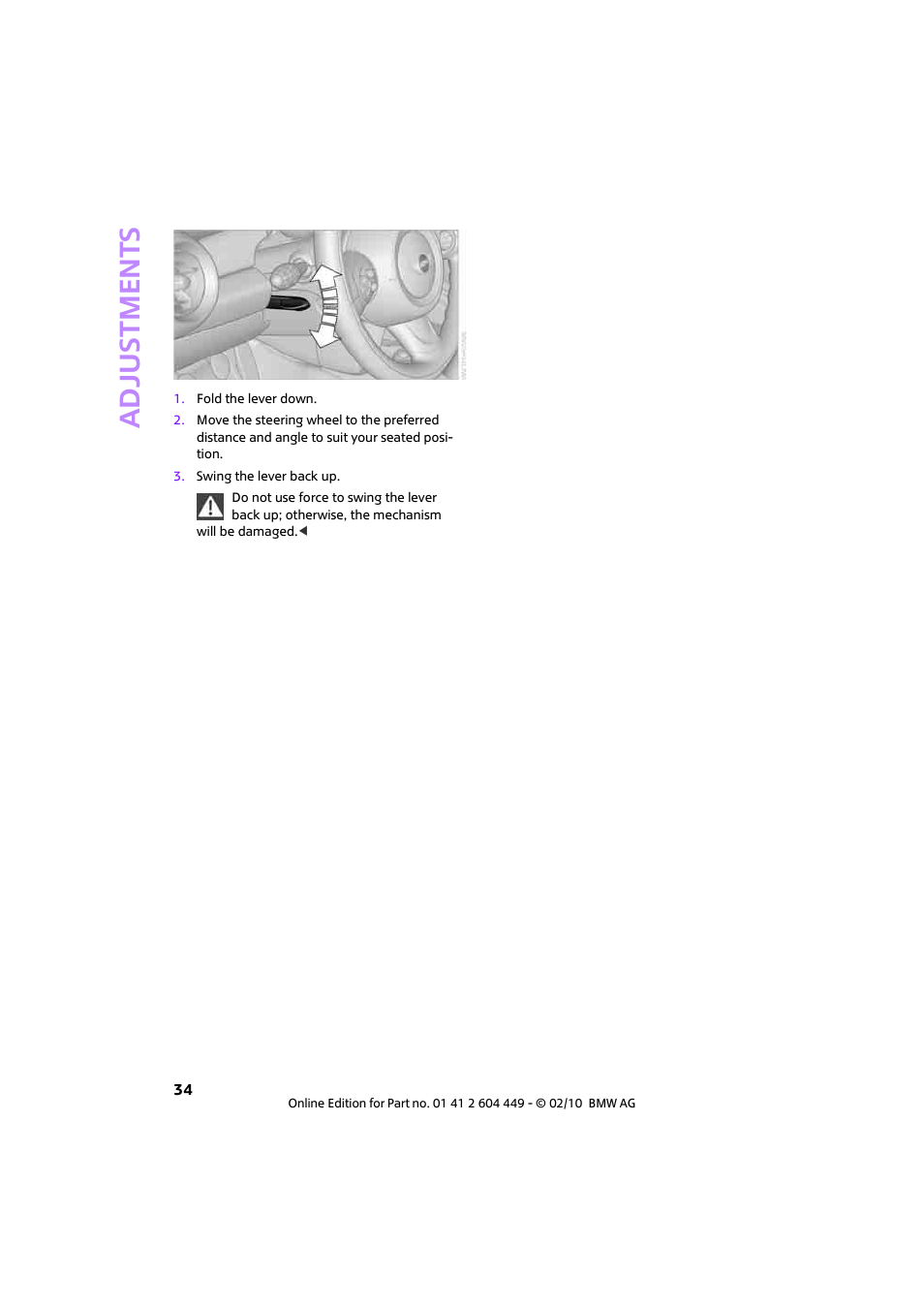 Adjustments | Mini 2010 Clubman User Manual | Page 36 / 160