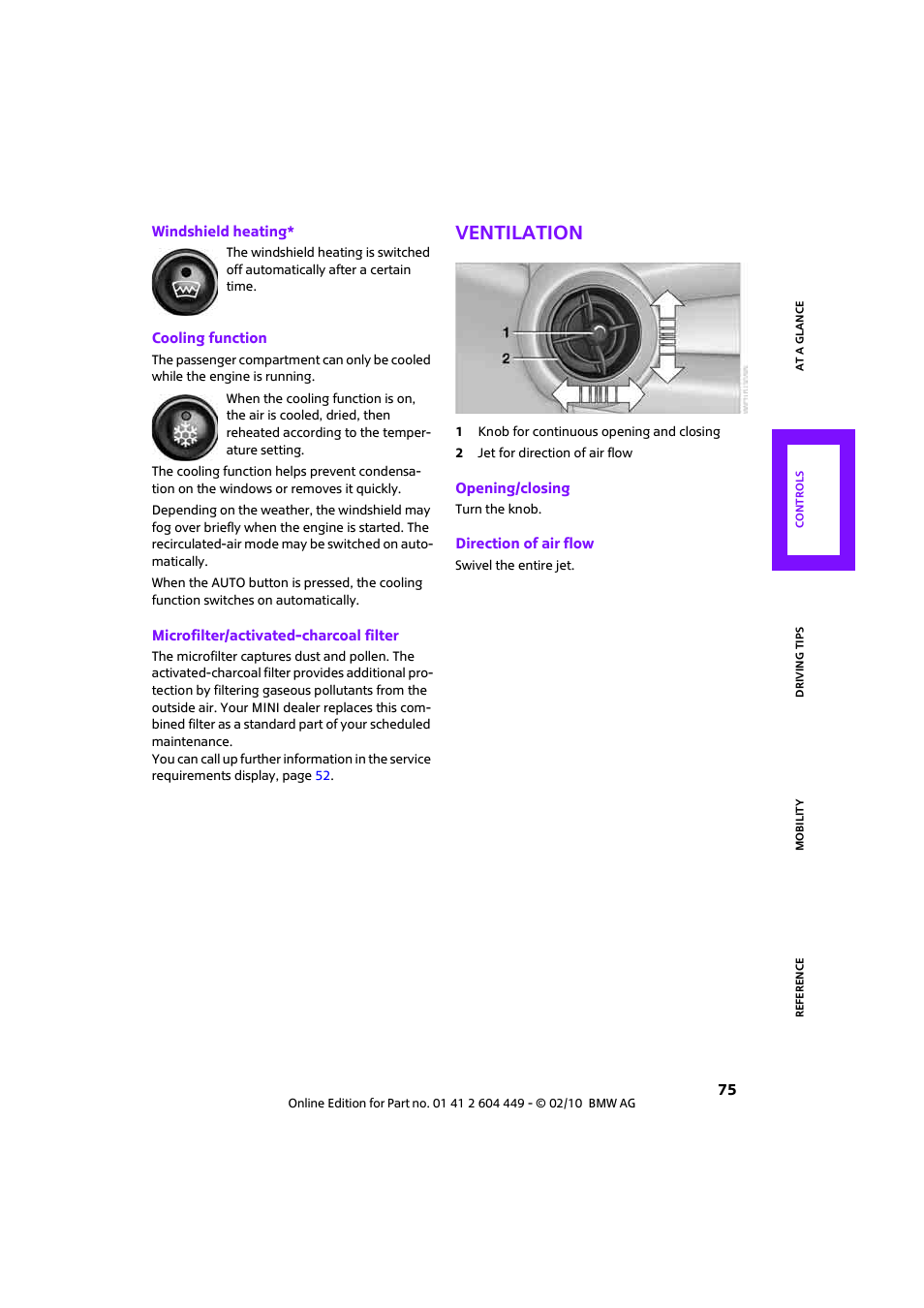 Ventilation | Mini 2010 Clubman User Manual | Page 77 / 160