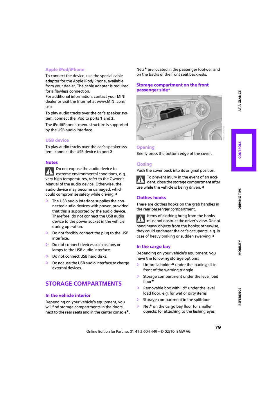 Storage compartments | Mini 2010 Clubman User Manual | Page 81 / 160
