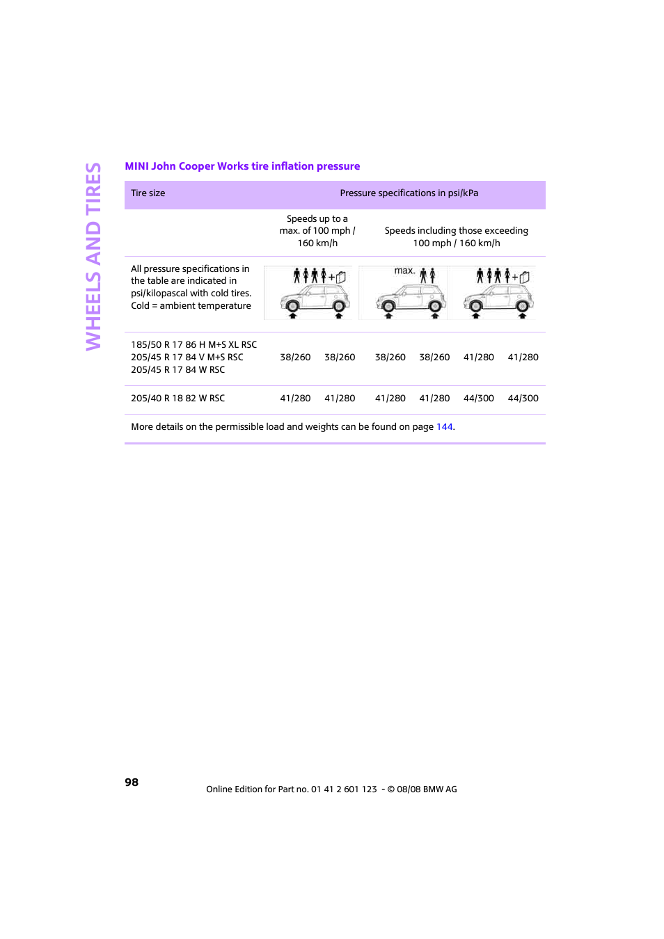 Whee ls and tire s | Mini 2009 Cooper User Manual | Page 100 / 160