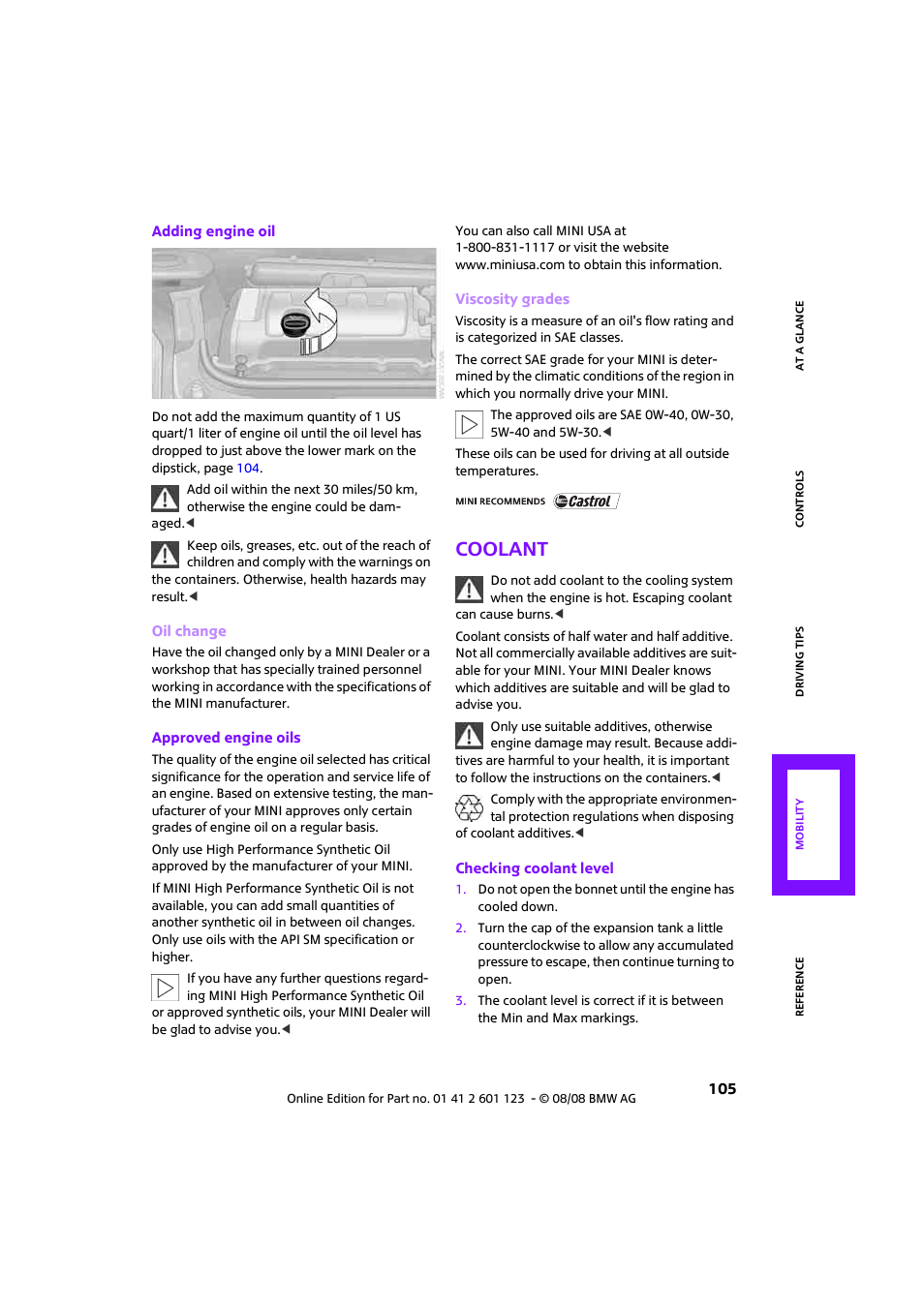 Coolant | Mini 2009 Cooper User Manual | Page 107 / 160