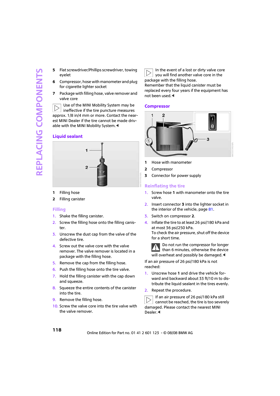 Re p la c ing co mp o n en ts | Mini 2009 Cooper User Manual | Page 120 / 160