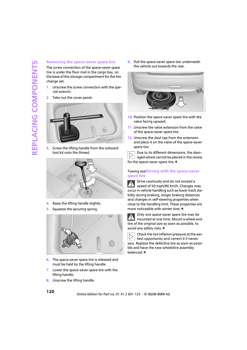 The f, Re p la c ing co mp o n en ts | Mini 2009 Cooper User Manual | Page 122 / 160