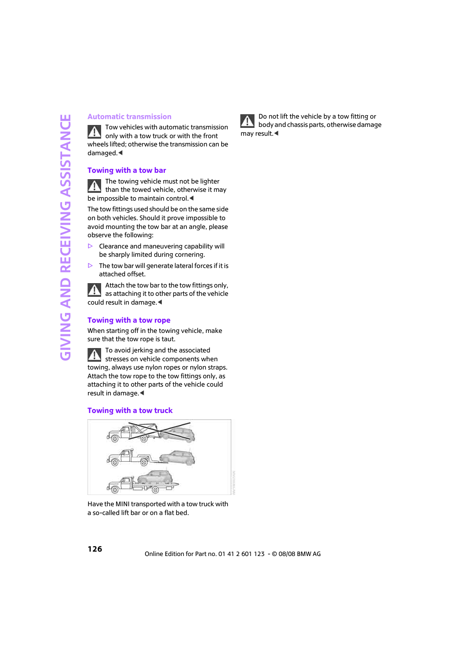 Giving and receiving assi stance | Mini 2009 Cooper User Manual | Page 128 / 160