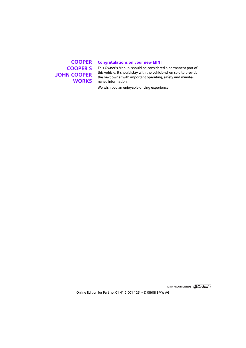 Mini 2009 Cooper User Manual | Page 3 / 160
