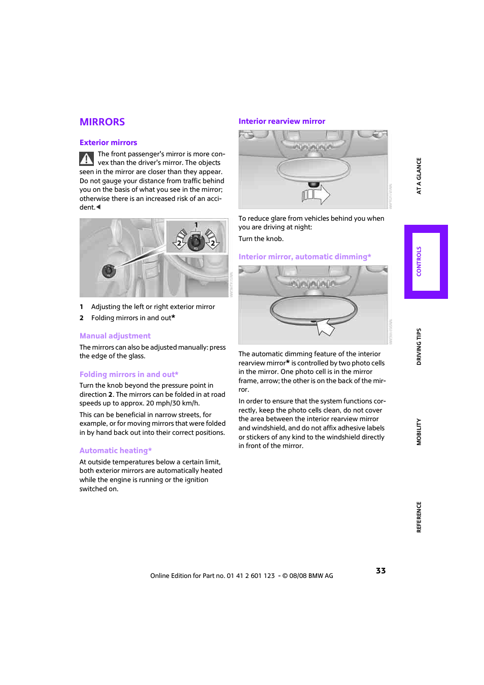 Mirrors | Mini 2009 Cooper User Manual | Page 35 / 160