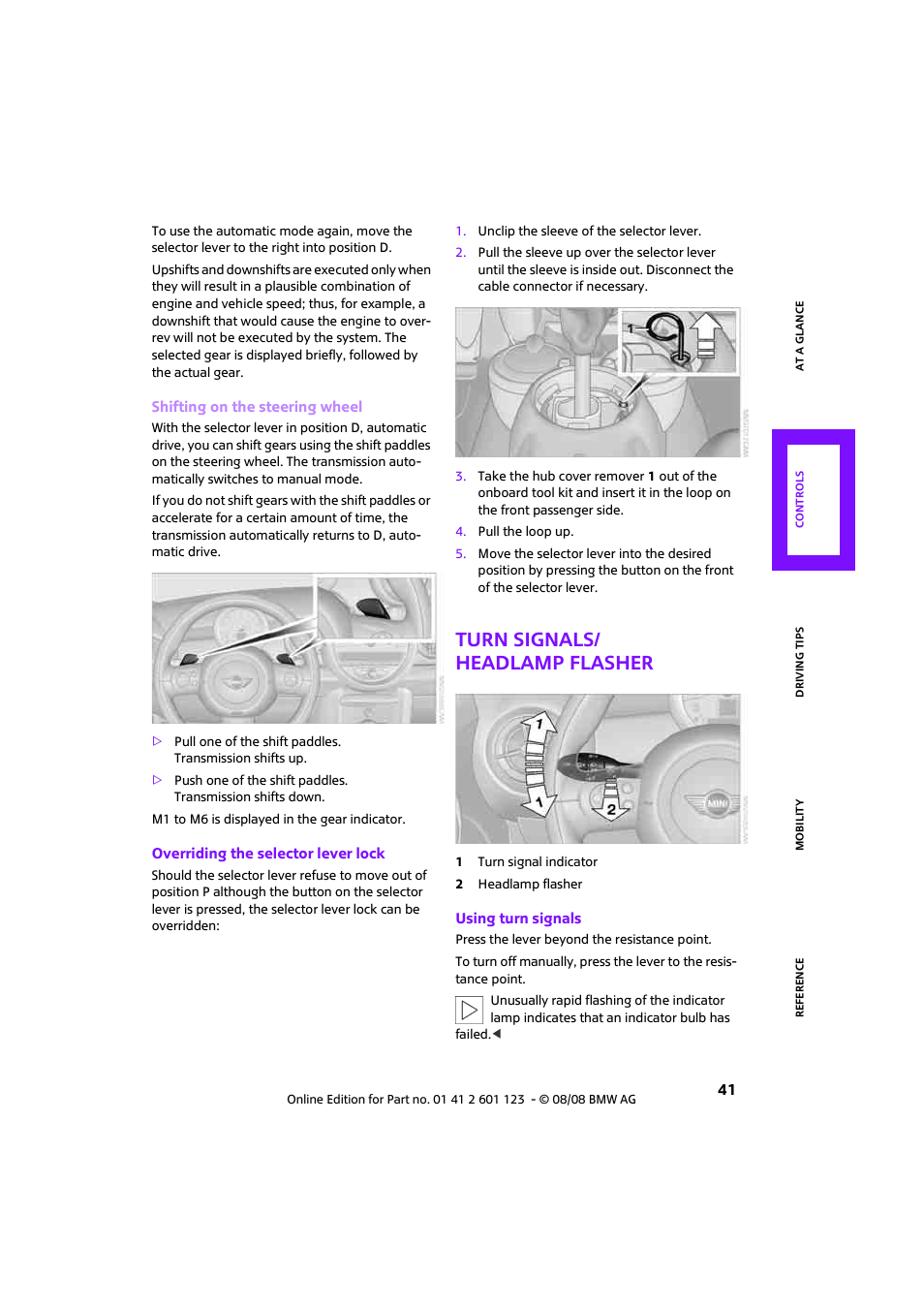 Turn signals/ headlamp flasher | Mini 2009 Cooper User Manual | Page 43 / 160