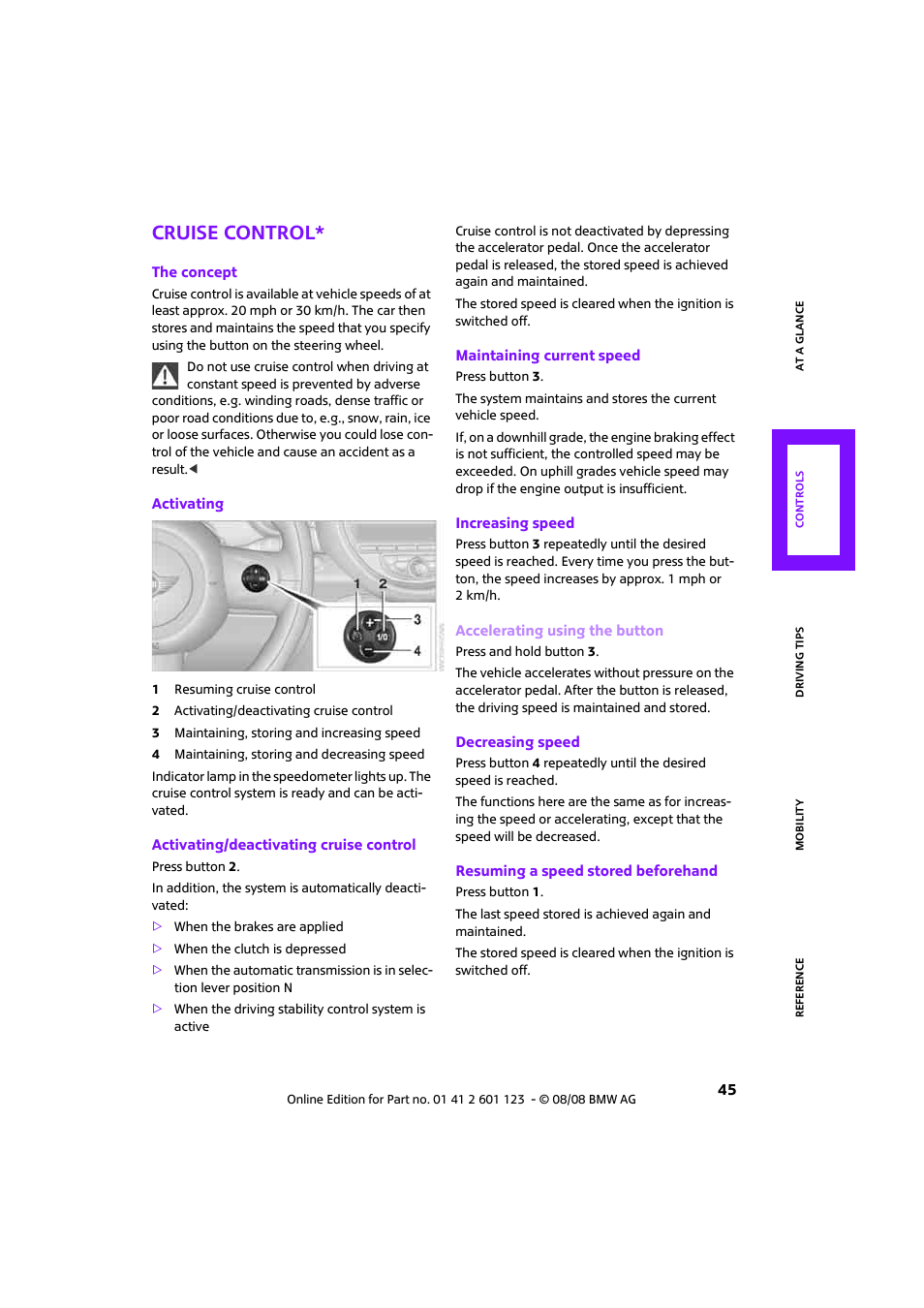 Cruise control | Mini 2009 Cooper User Manual | Page 47 / 160