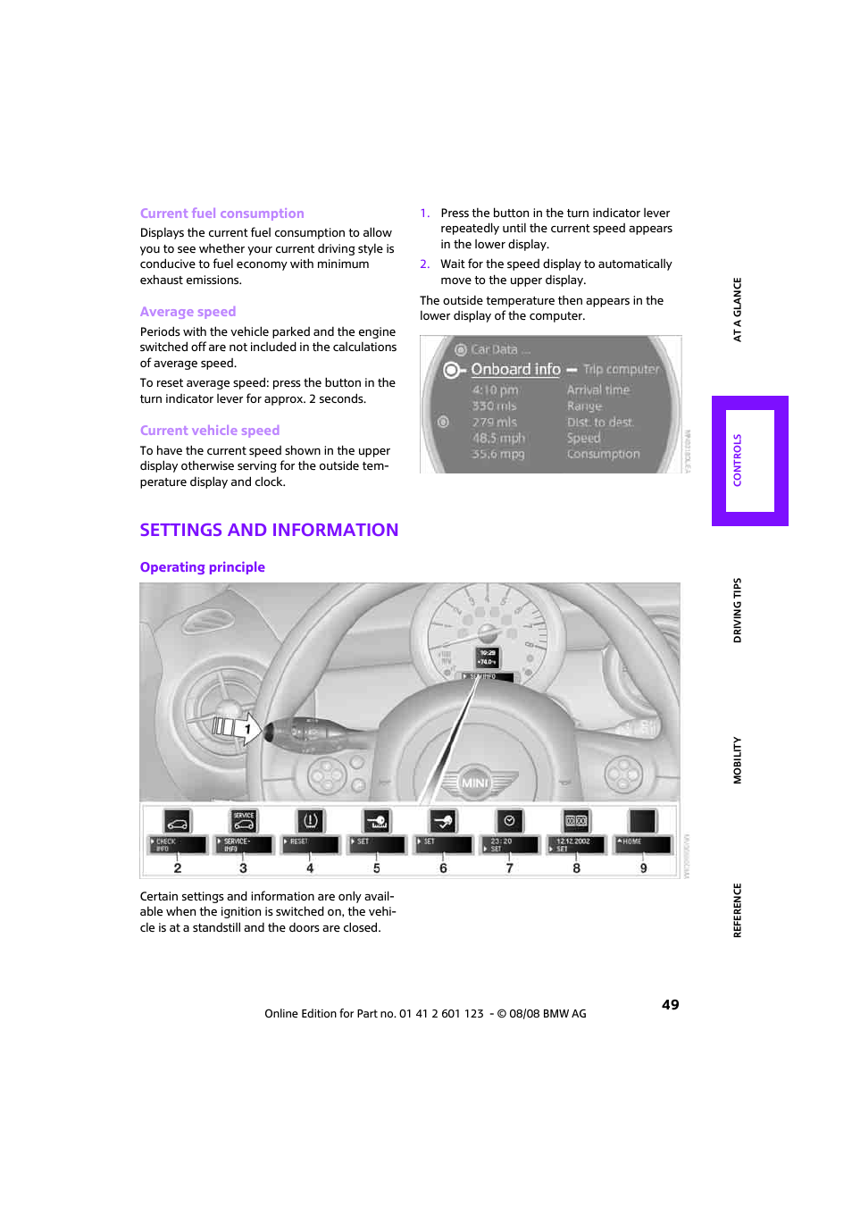 Settings and information | Mini 2009 Cooper User Manual | Page 51 / 160