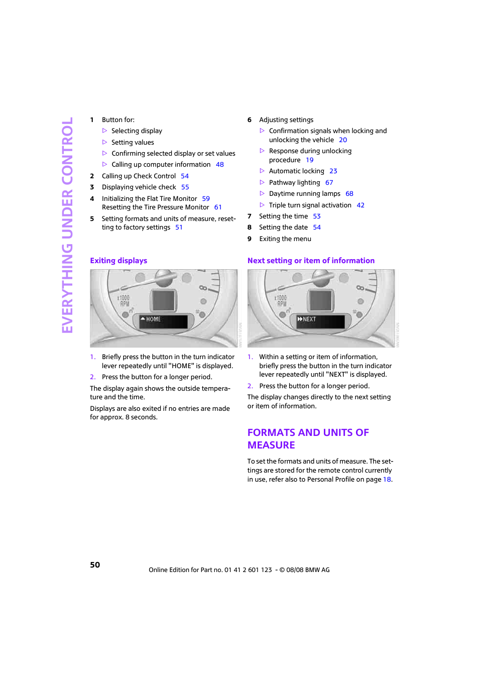 Formats and units of measure, For- mats and units of measure, Erature, refer to formats and units of measure | Formats and units of measure o, Ever yth ing under control | Mini 2009 Cooper User Manual | Page 52 / 160