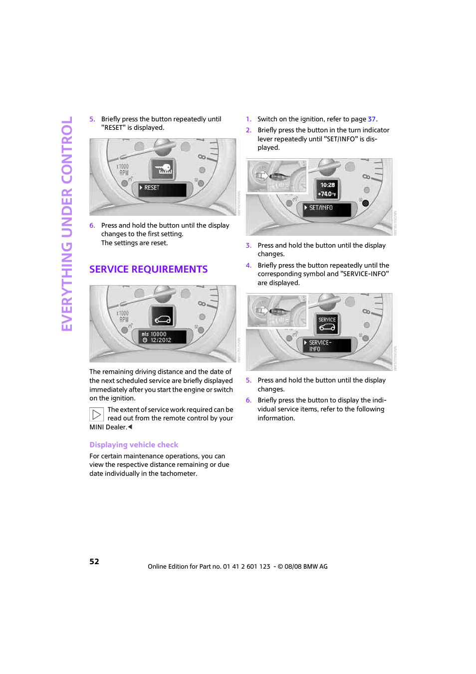 Service requirements, Ever yth ing under control | Mini 2009 Cooper User Manual | Page 54 / 160